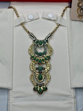 Carolyn Pollack American West Nativ Sterling Brass Green Turquoise Luna Necklace